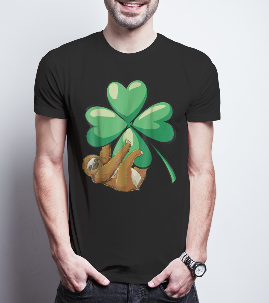 St Patricks Day Sloth Hugging Shamrock T-Shirt