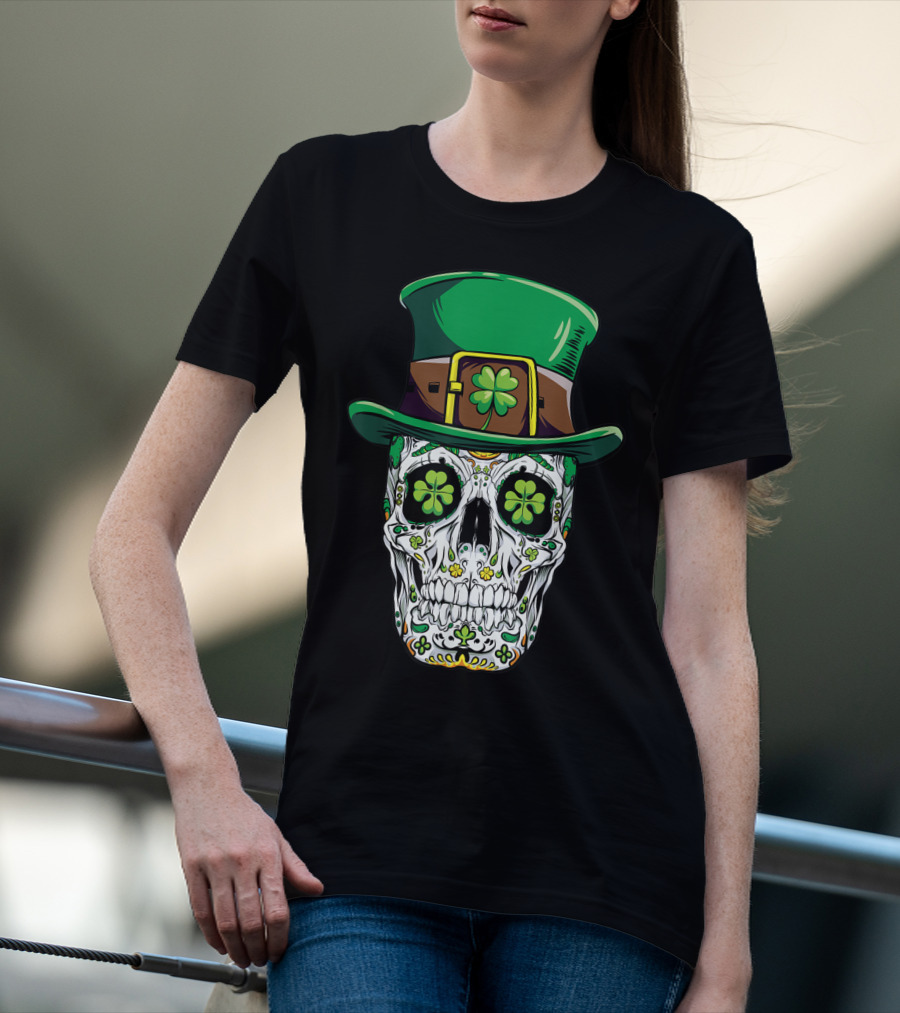 Sugar Skull Clover Top Hat T-Shirt