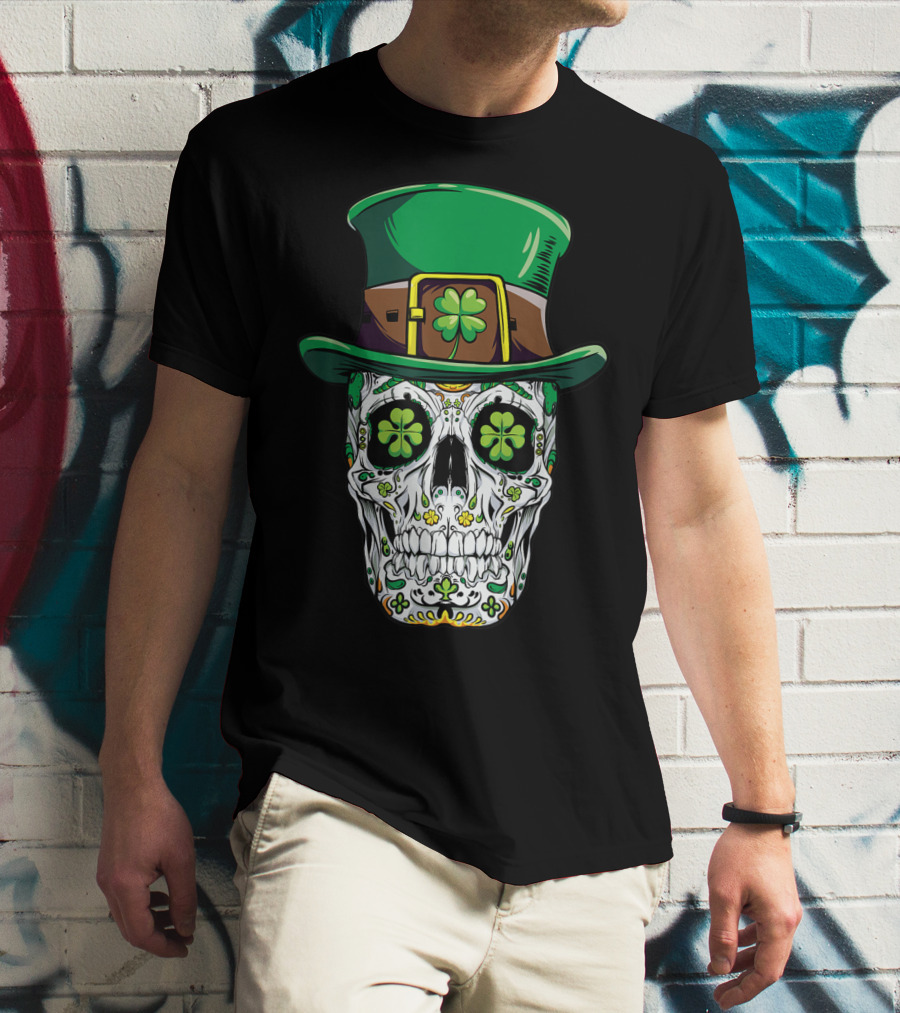 Sugar Skull Clover Top Hat T-Shirt