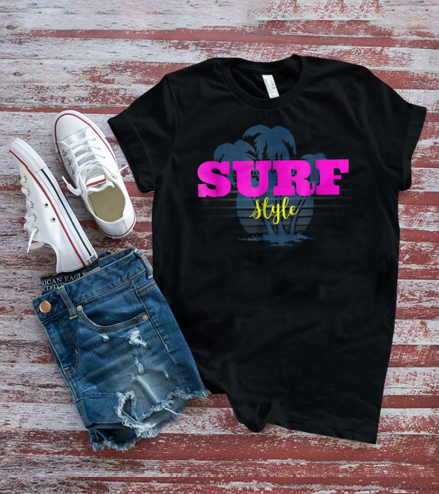Surf Style Palm Tree Surfing Retro Vibe T-Shirt
