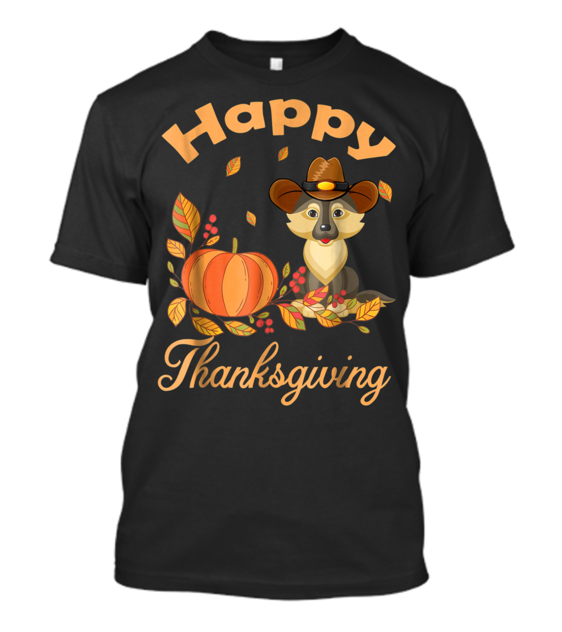 Happy Thanksgiving German Shepherd Pilgrim Pumpkin Autumn Leaves T-Shirt