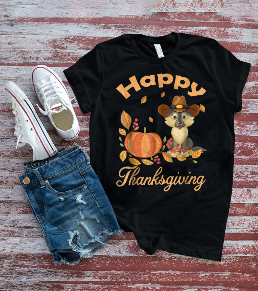 Happy Thanksgiving German Shepherd Pilgrim Pumpkin Autumn Leaves T-Shirt