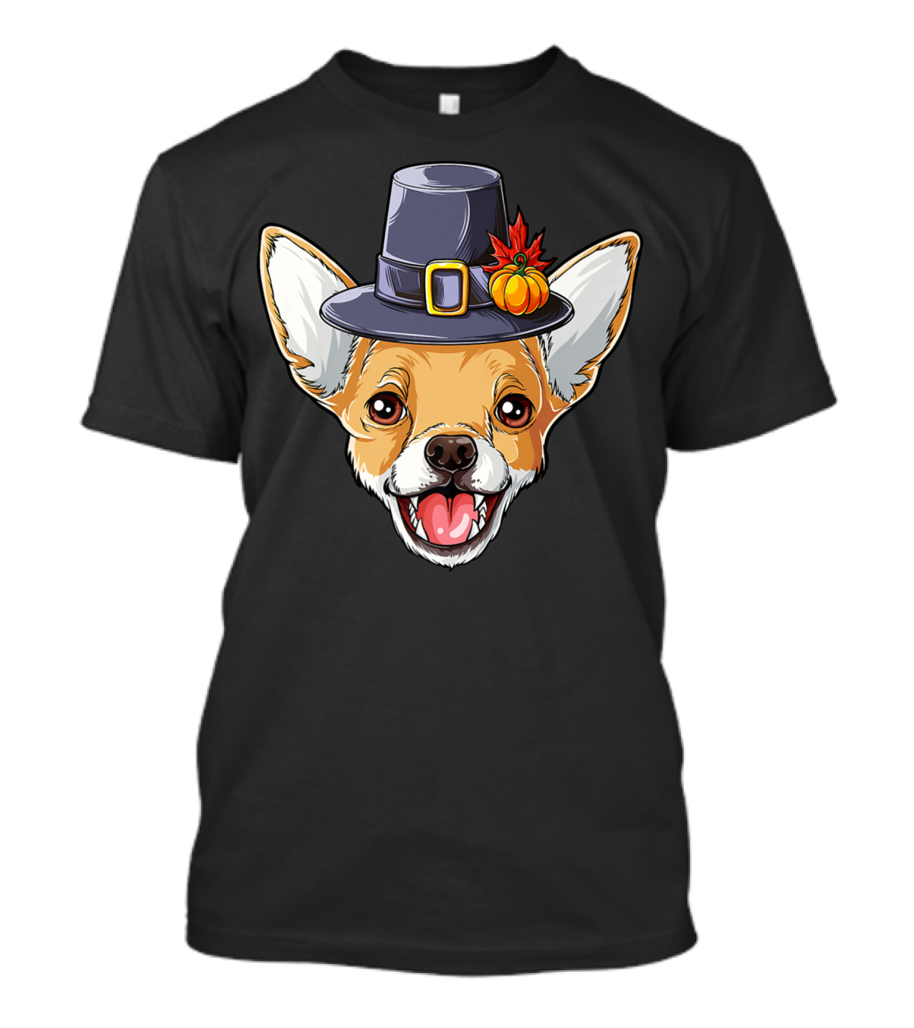 Pilgrim Hat Chihuahua With Thanksgiving Pumpkin And Leaf T-Shirt