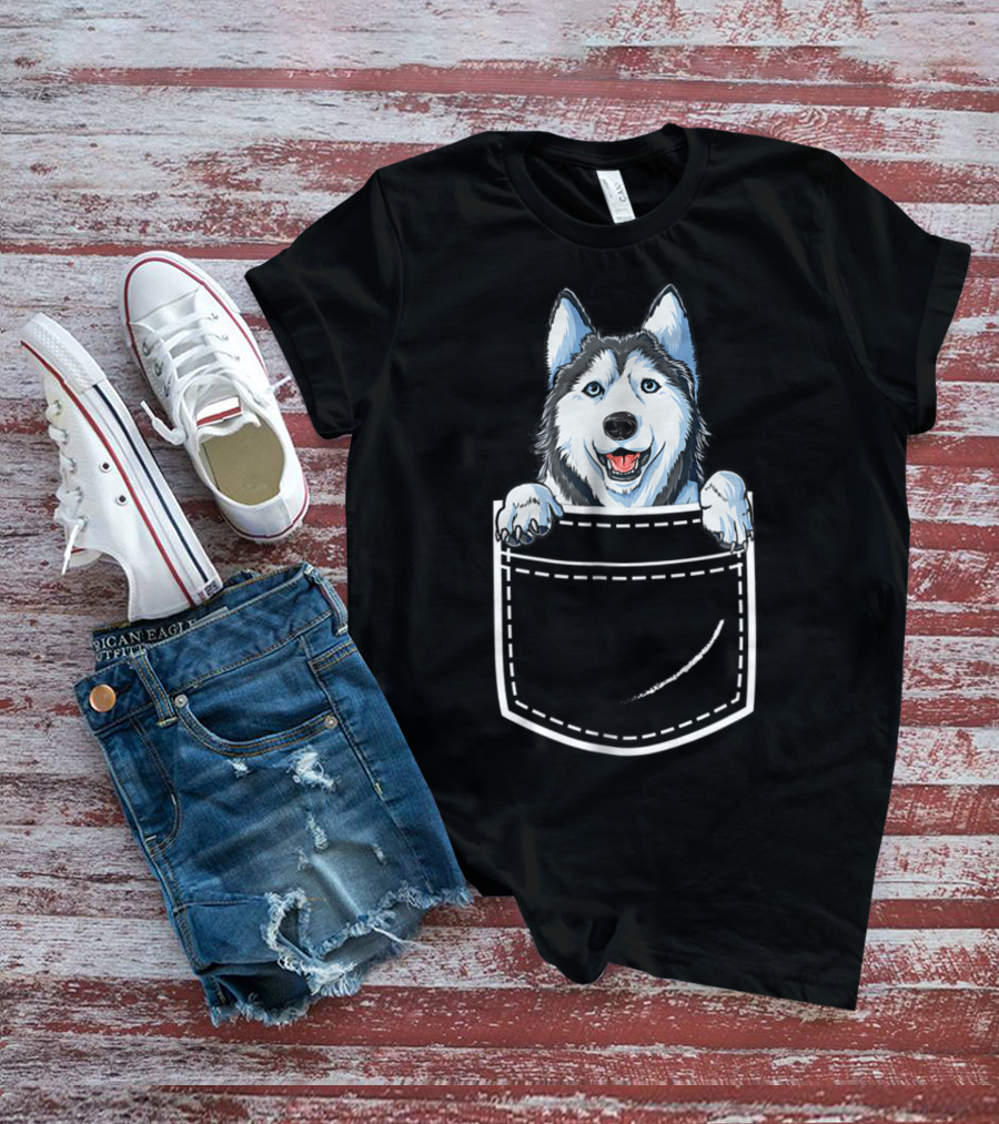 Siberian Husky Peeking From Your Front Pocket T-Shirt