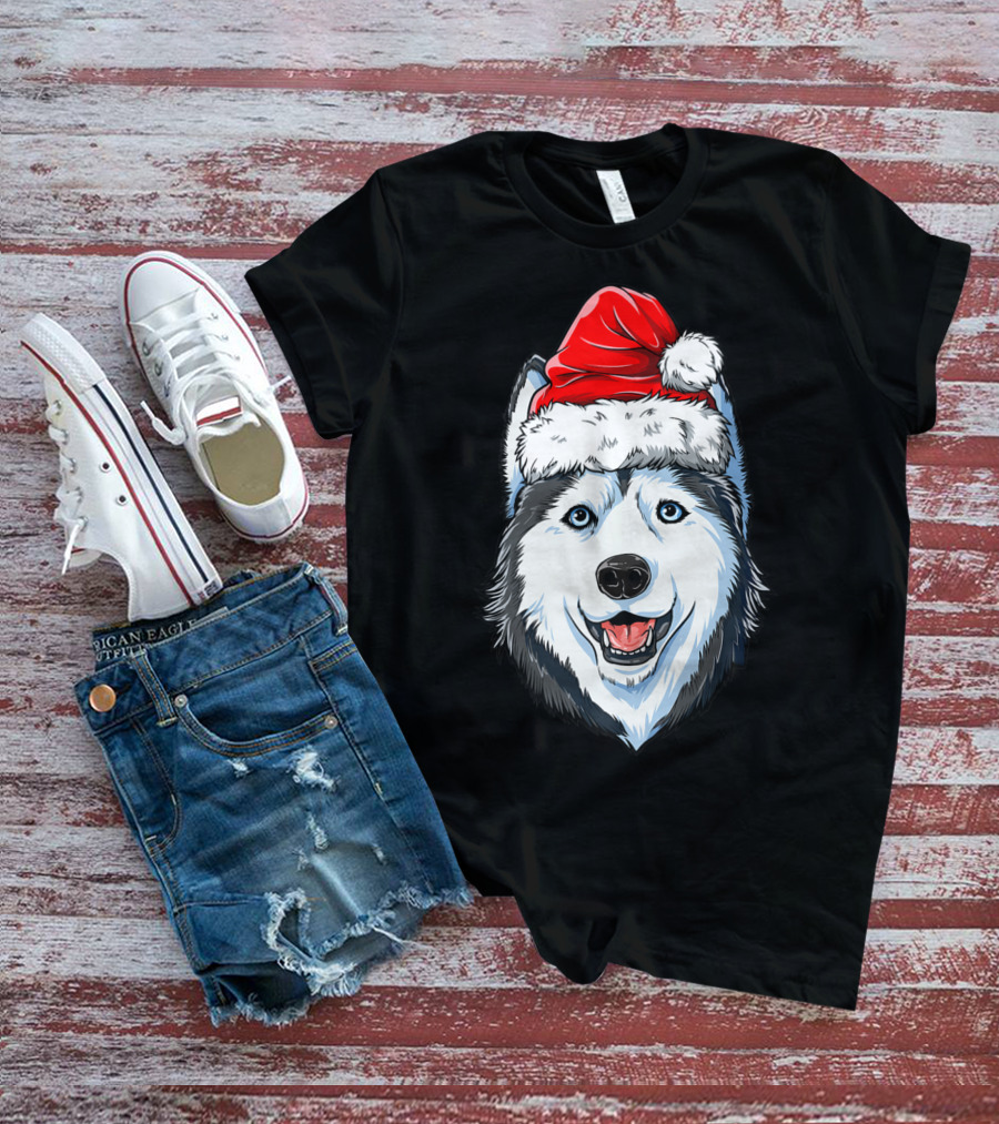Siberian Husky Santa Christmas Hat Holiday Dog Festive T-Shirt