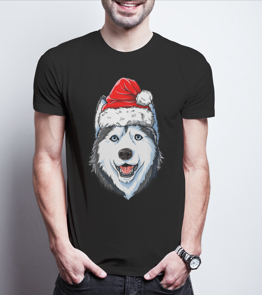 Siberian Husky Santa Christmas Hat Holiday Dog Festive T-Shirt