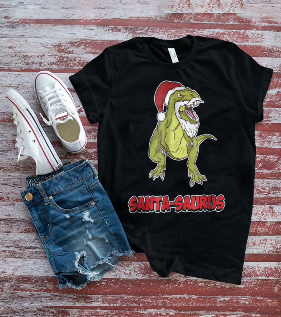 Santa Saurus Christmas Trex T-Rex Santa Hat T-Shirt