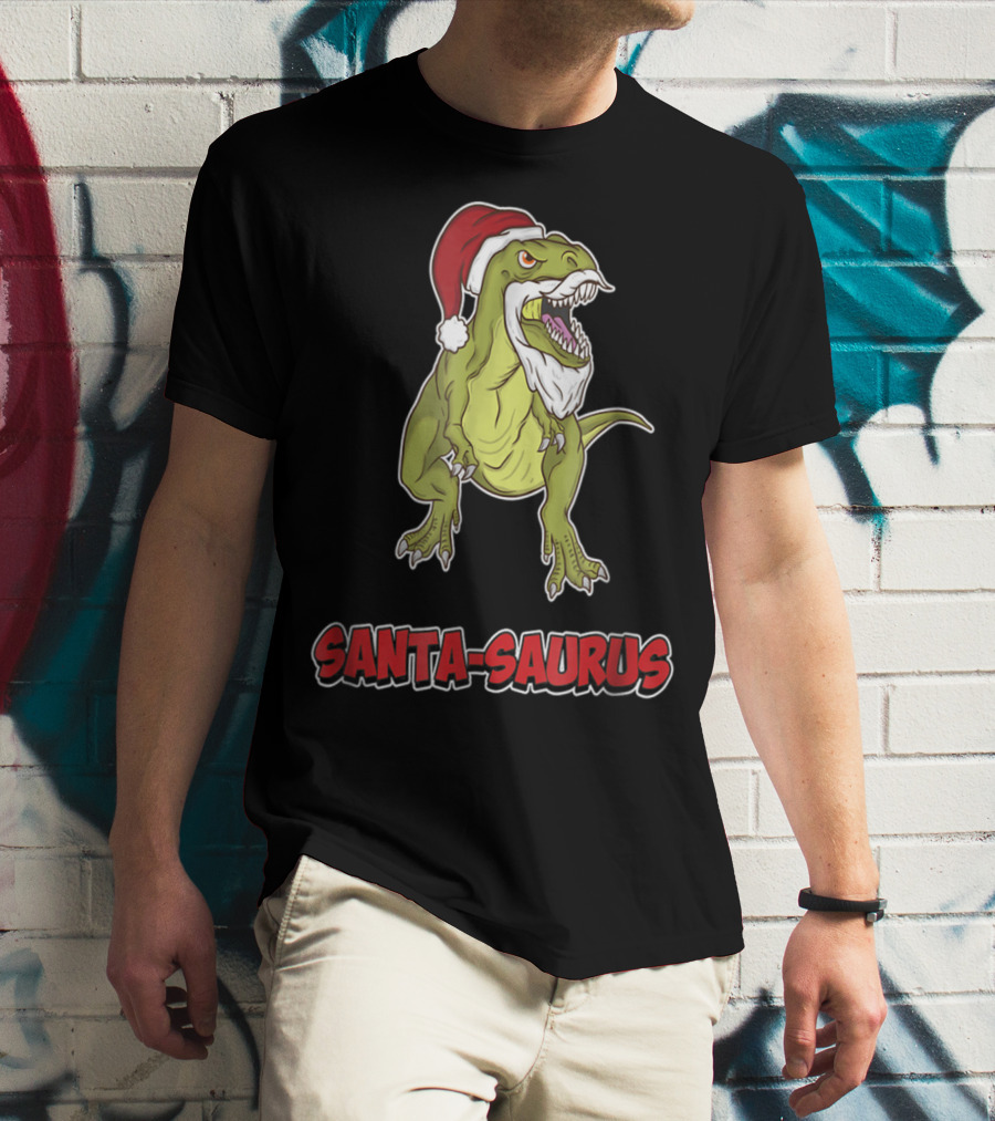 Santa Saurus Christmas Trex T-Rex Santa Hat T-Shirt