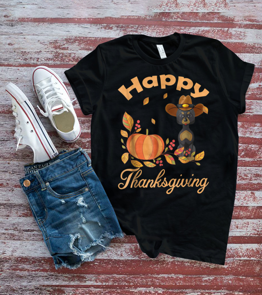 Happy Thanksgiving Great Danes Pilgrim Pumpkin Leaves T-Shirt