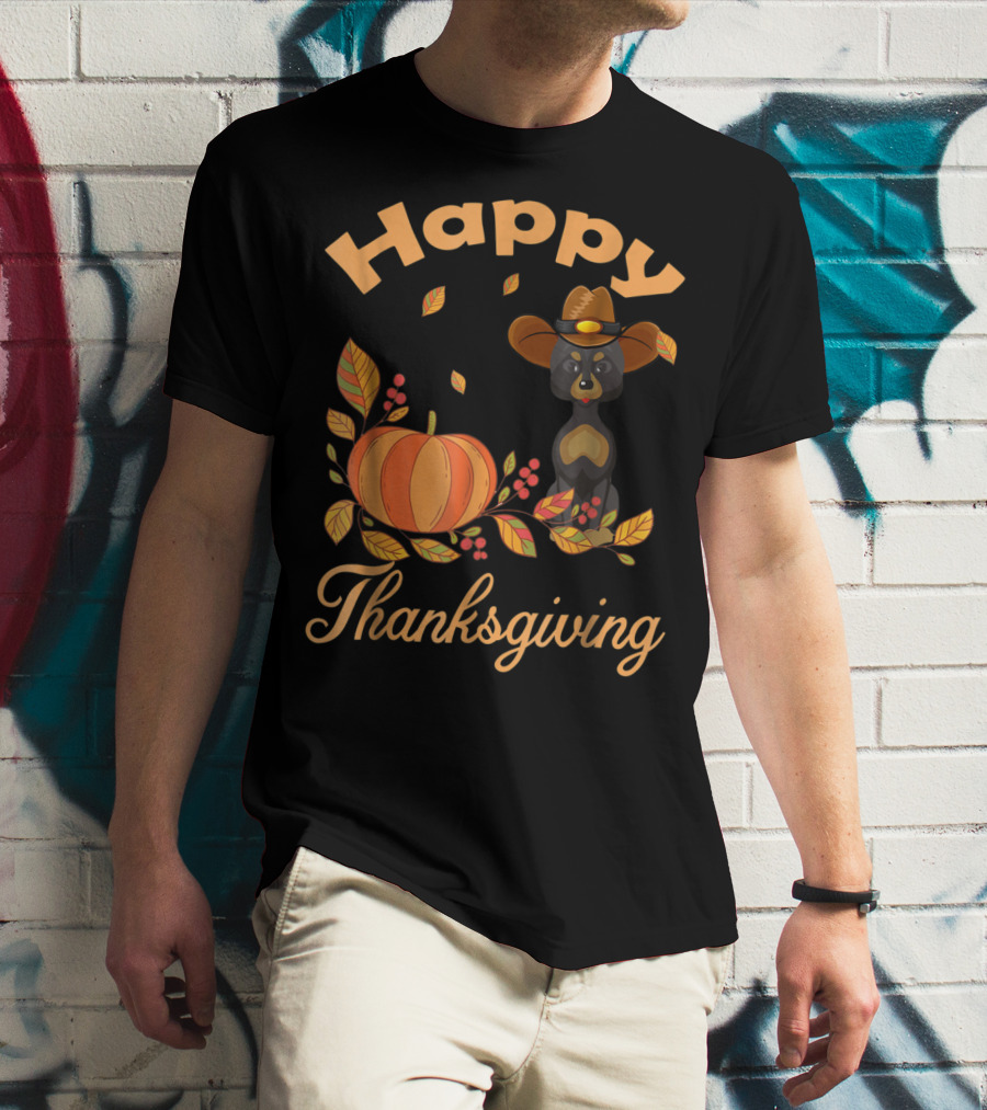 Happy Thanksgiving Great Danes Pilgrim Pumpkin Leaves T-Shirt