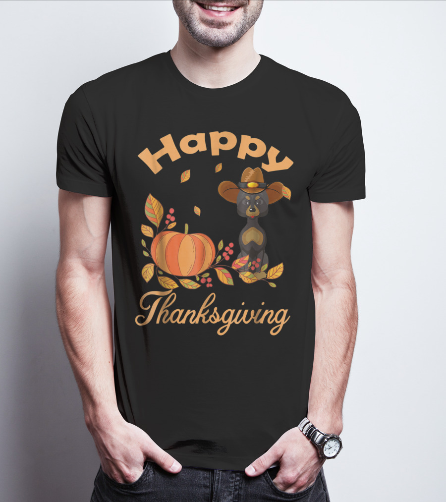 Happy Thanksgiving Great Danes Pilgrim Pumpkin Leaves T-Shirt