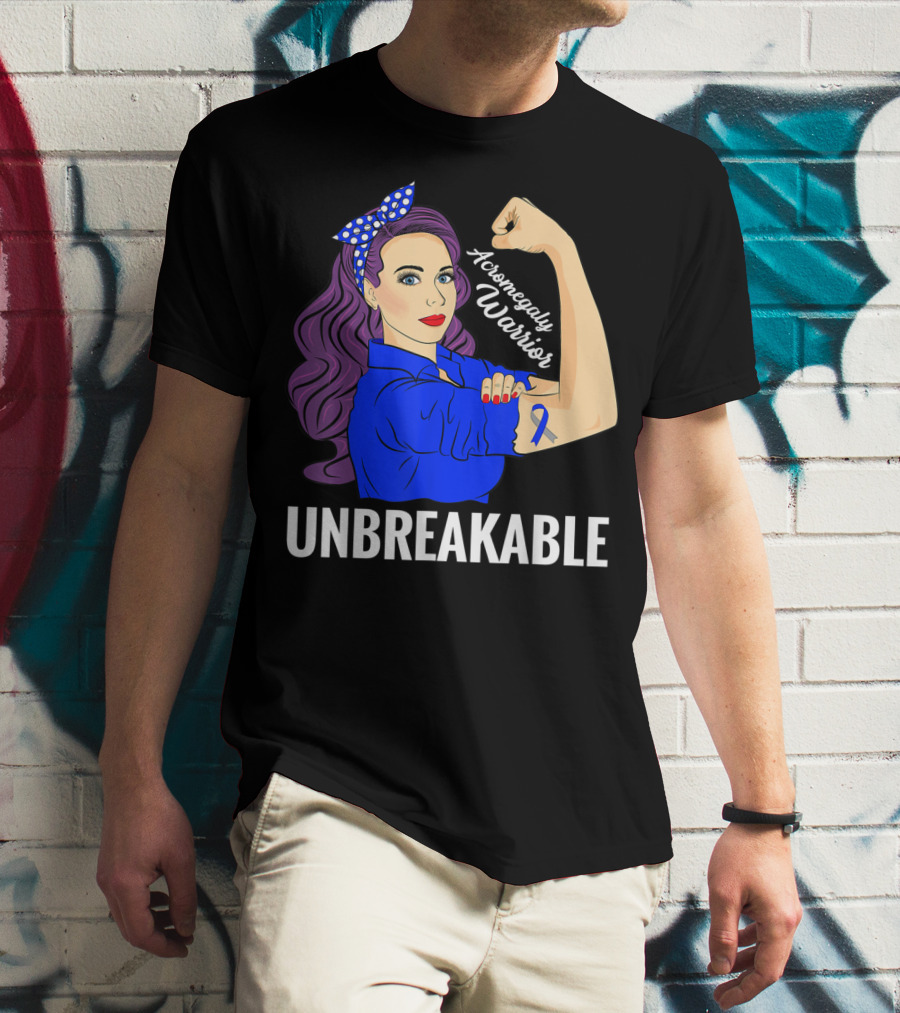 Rosie The Riveter Inspired Acromegaly Warrior Unbreakable Rare Disease Awareness T-Shirt