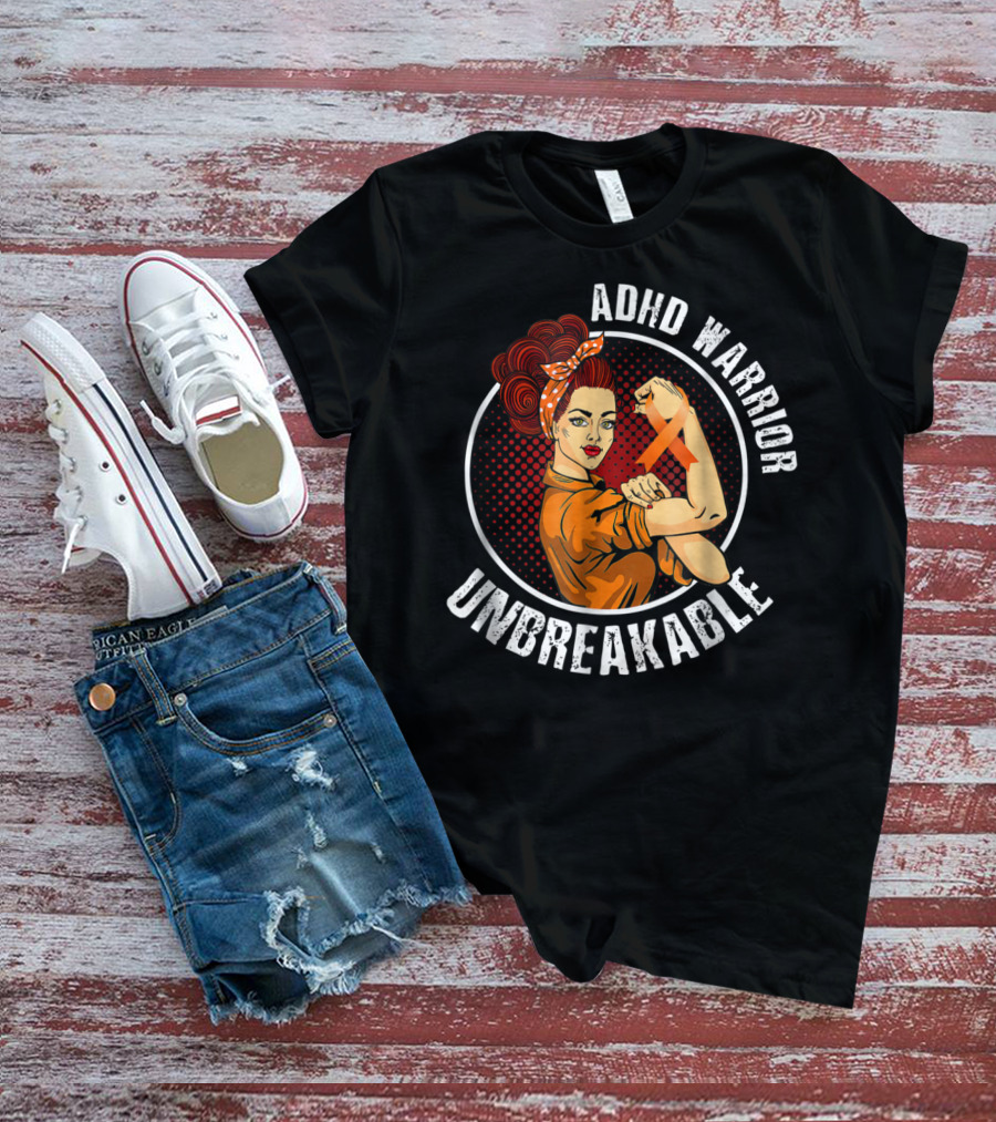ADHD Warrior Unbreakable Strong Woman Ribbon T-Shirt
