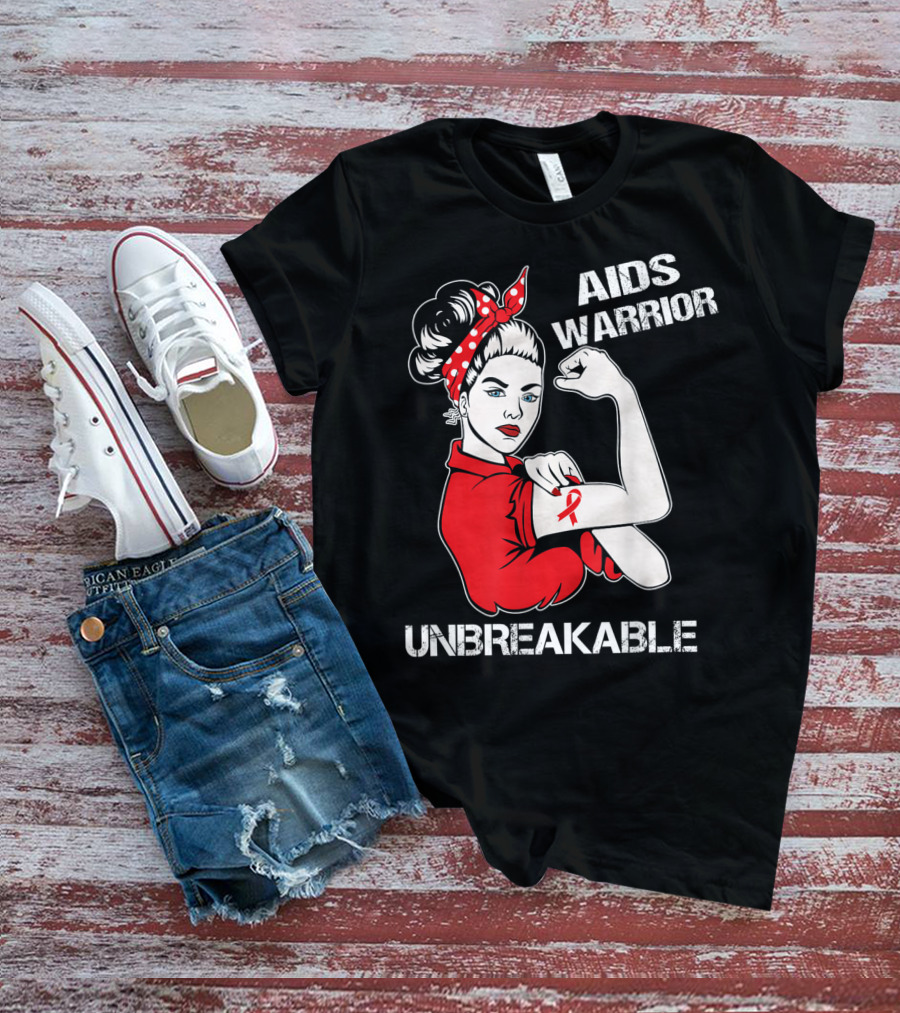 Aids Warrior Unbreakable Rosie The Riveter Ribbon Power T-Shirt