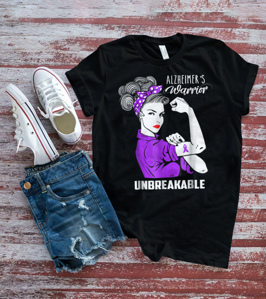 Alzheimer's Warrior Unbreakable Ribbon Retro Rosie T-Shirt