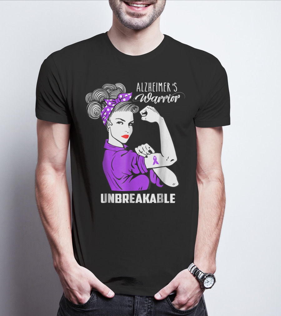 Alzheimer's Warrior Unbreakable Ribbon Retro Rosie T-Shirt