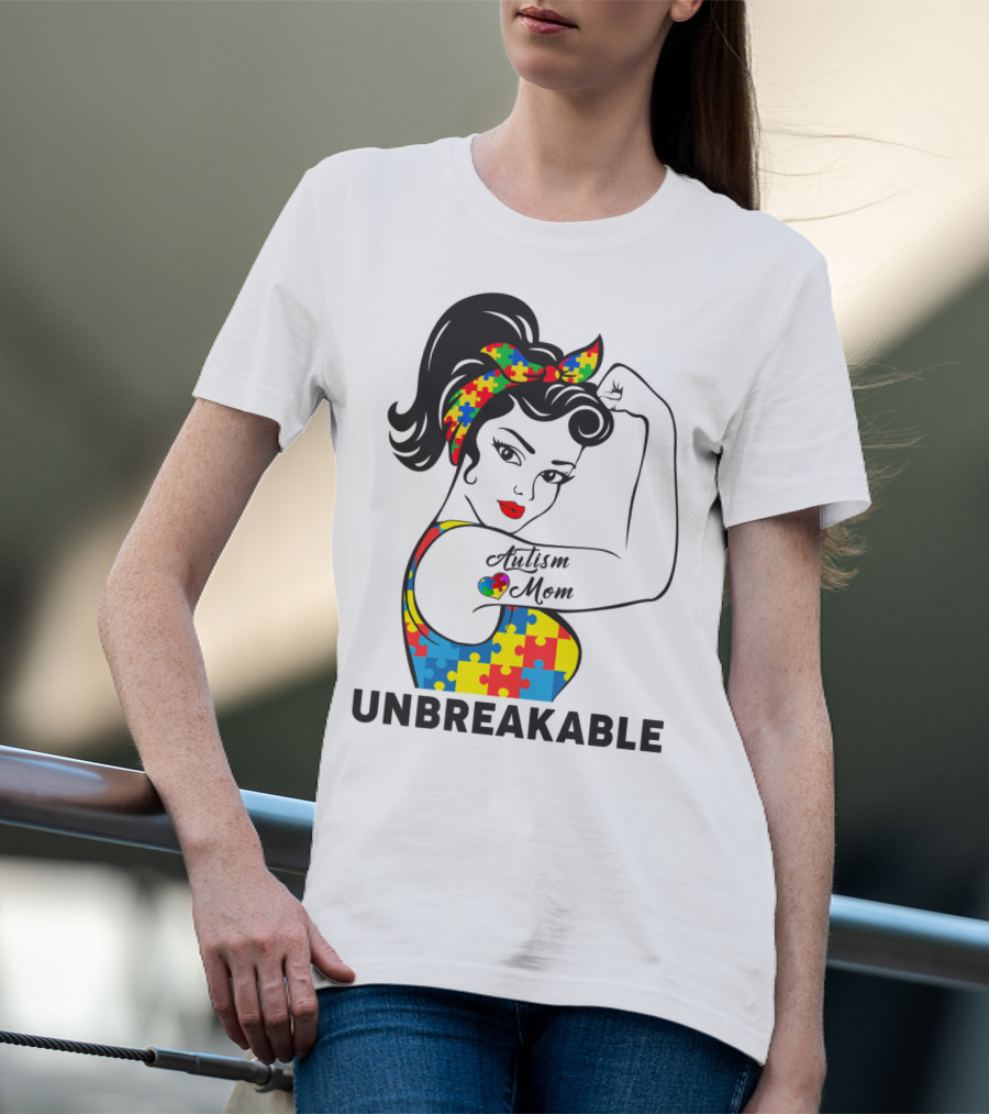 Autism Awareness Unbreakable Autism Mom Puzzle T-Shirt