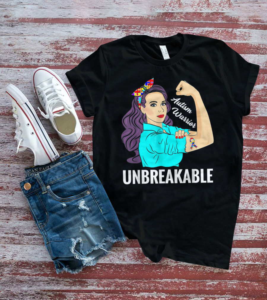 Autism Warrior Unbreakable Survivor Rosie The Riveter T-Shirt