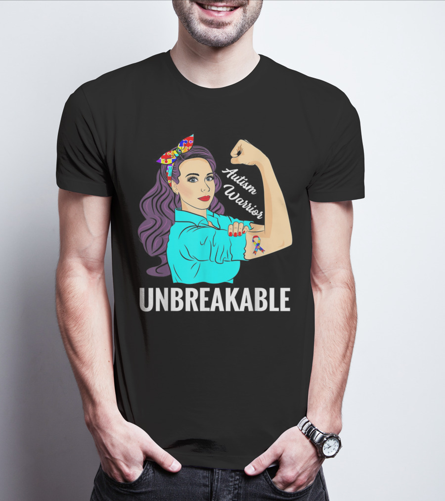 Autism Warrior Unbreakable Survivor Rosie The Riveter T-Shirt