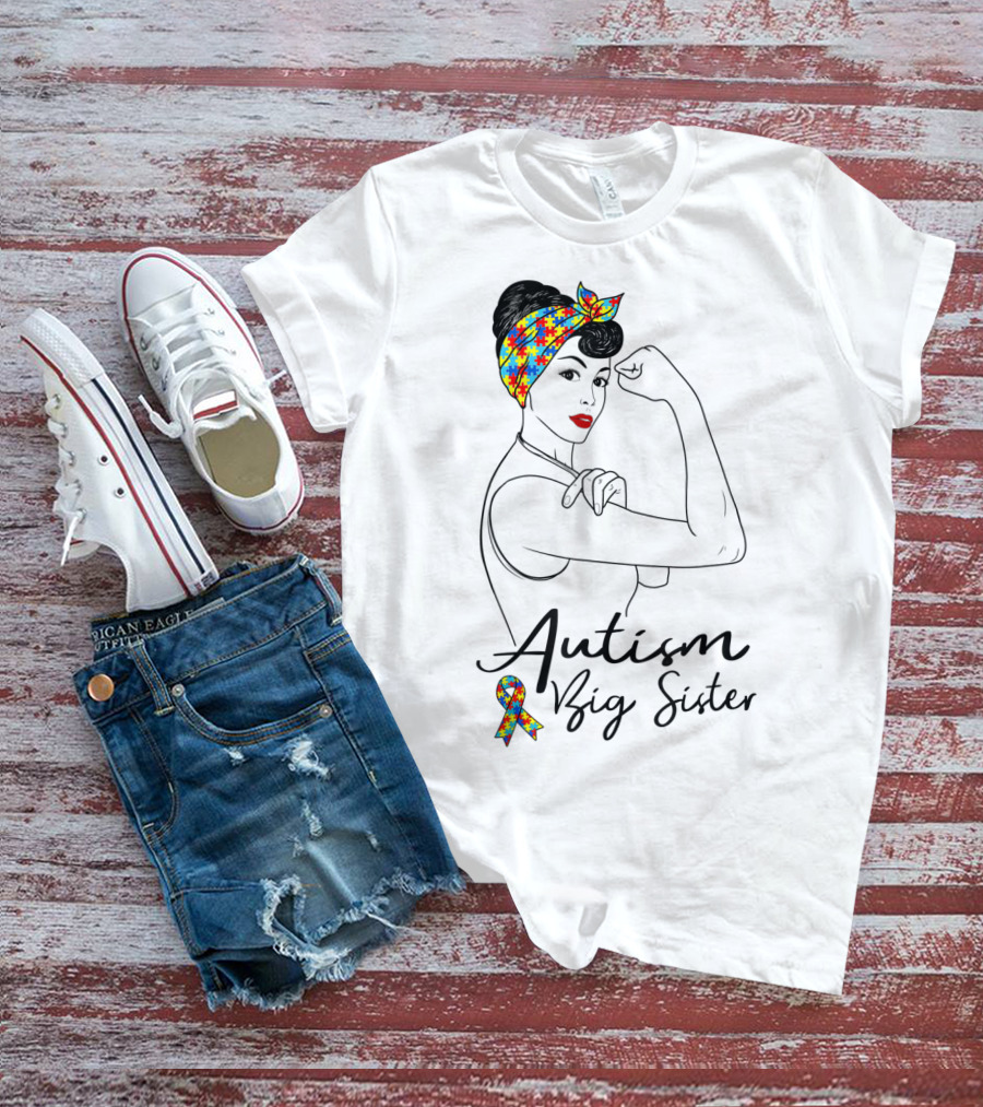 Autism Big Sister Unbreakable Rosie The Riveter Puzzle T-Shirt