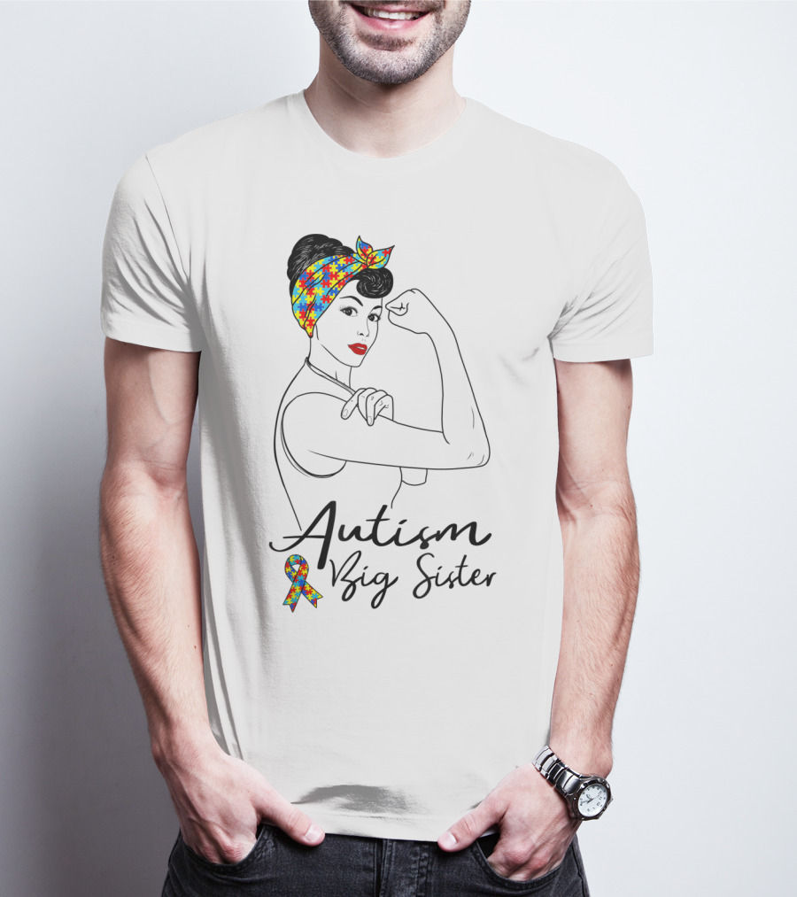 Autism Big Sister Unbreakable Rosie The Riveter Puzzle T-Shirt