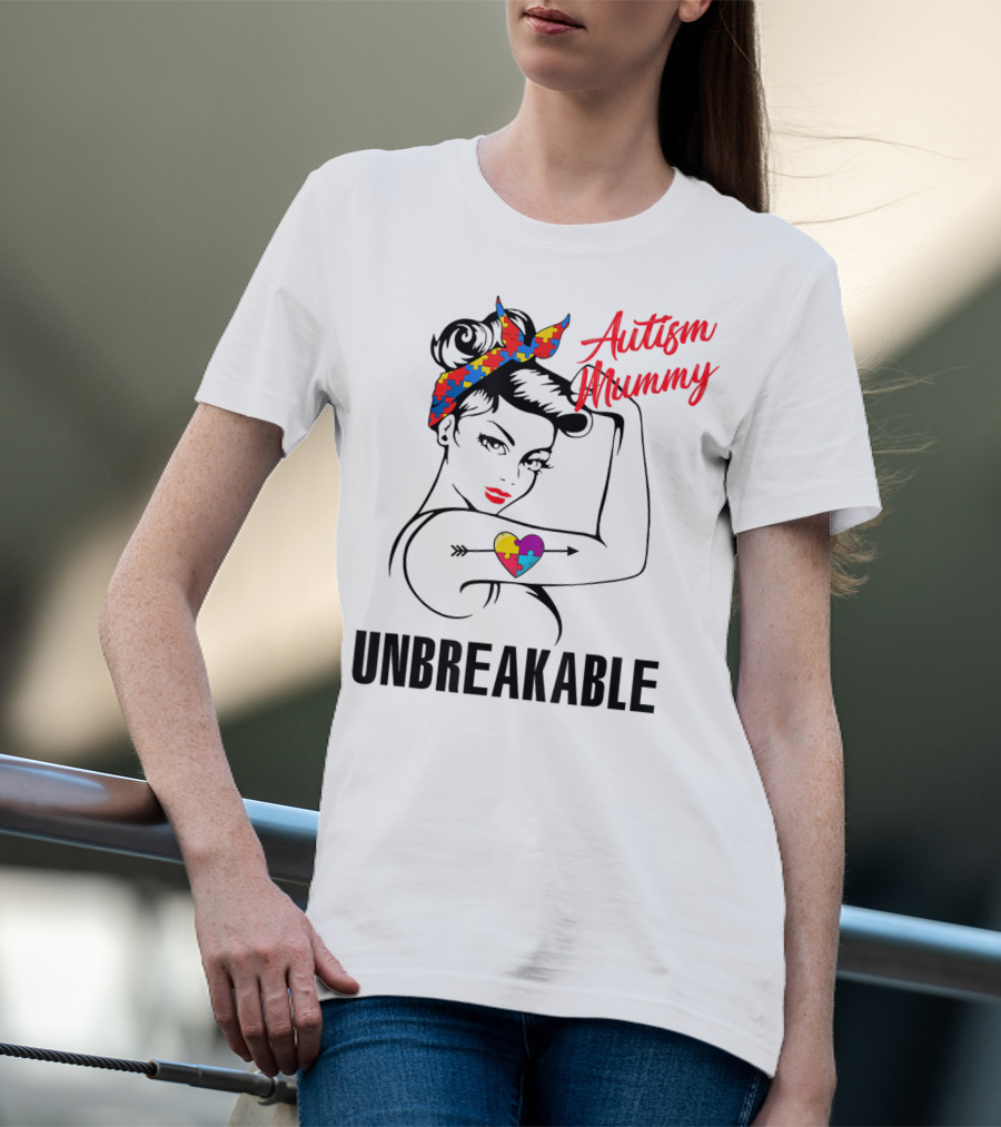 Autism Mummy Unbreakable Heart Puzzle Ribbon Awareness T-Shirt
