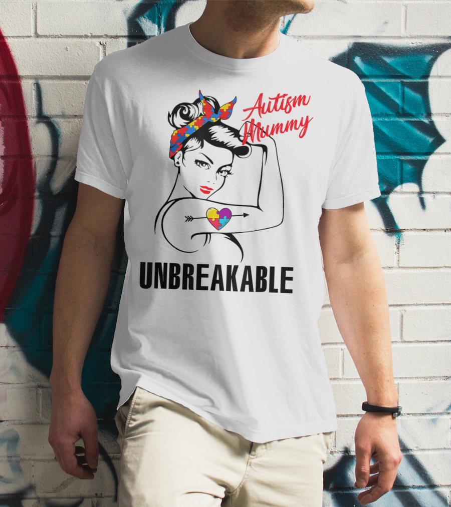 Autism Mummy Unbreakable Heart Puzzle Ribbon Awareness T-Shirt