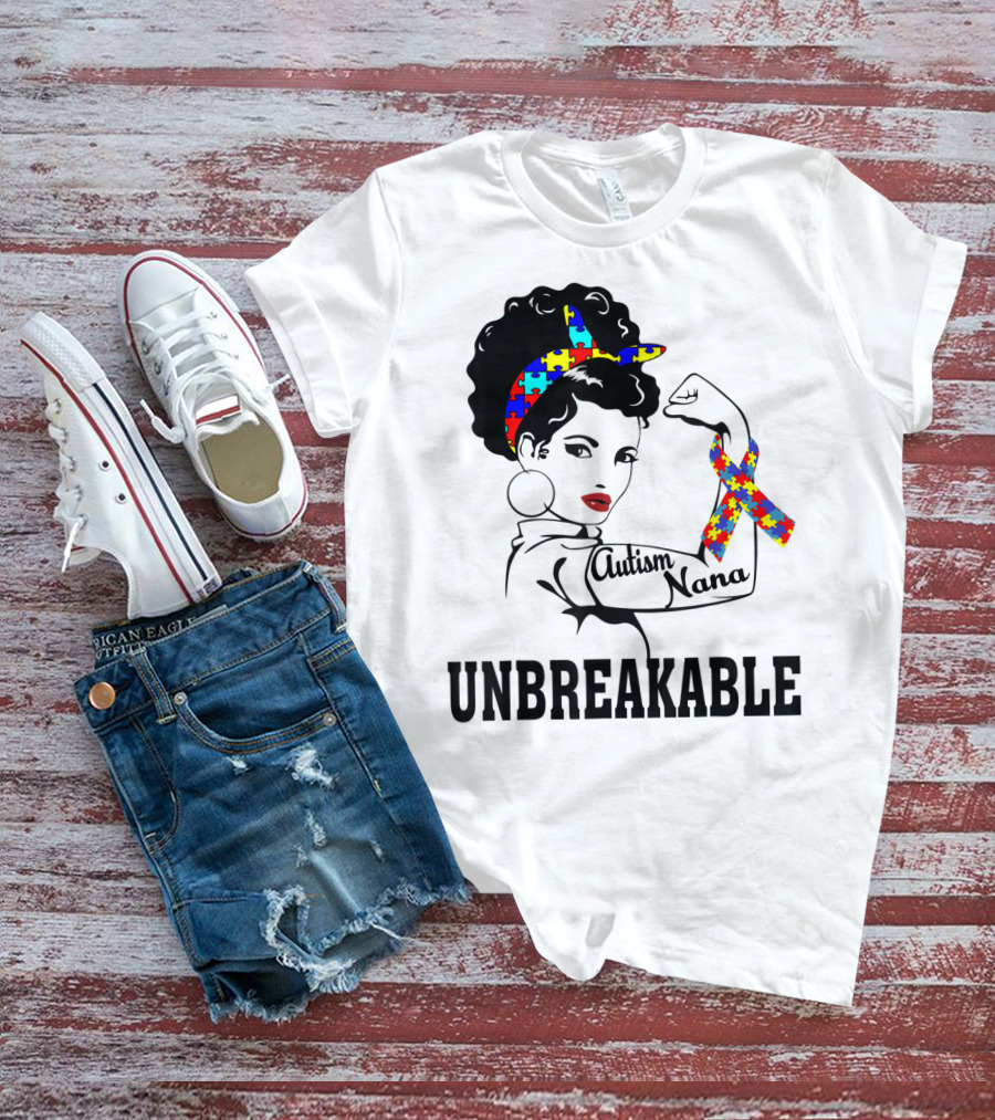 Autism Nana Unbreakable Puzzle Ribbon Strong Woman T-Shirt