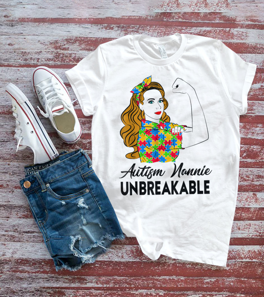 Unbreakable Autism Nannie Puzzle Pattern Awareness T-Shirt