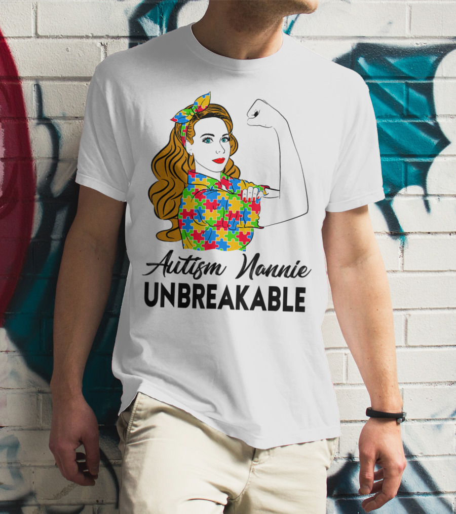 Unbreakable Autism Nannie Puzzle Pattern Awareness T-Shirt