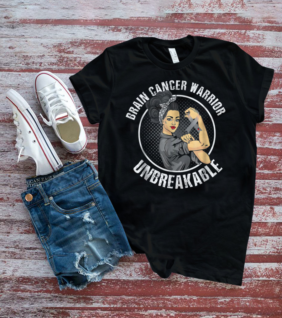 Brain Cancer Warrior Unbreakable Rosie The Riveter T-Shirt