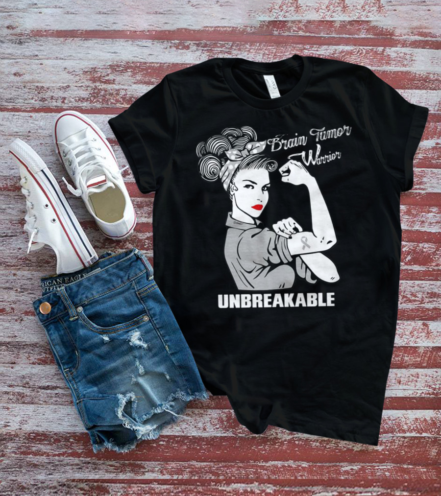 Brain Tumor Warrior Unbreakable Rosie The Riveter T-Shirt