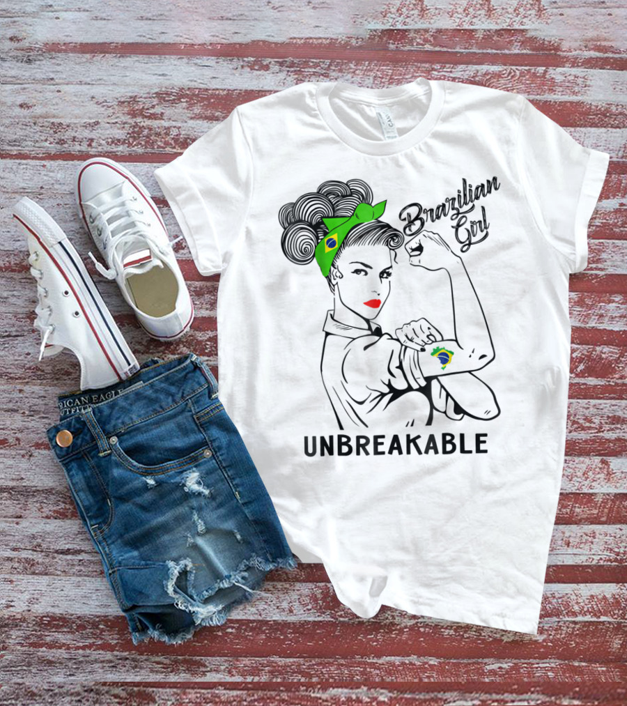 Brazilian Girl Unbreakable With Brazil Flag Bandana And Tattoo T-Shirt