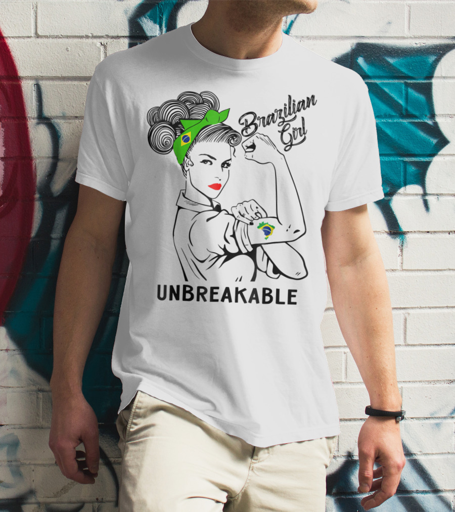 Brazilian Girl Unbreakable With Brazil Flag Bandana And Tattoo T-Shirt