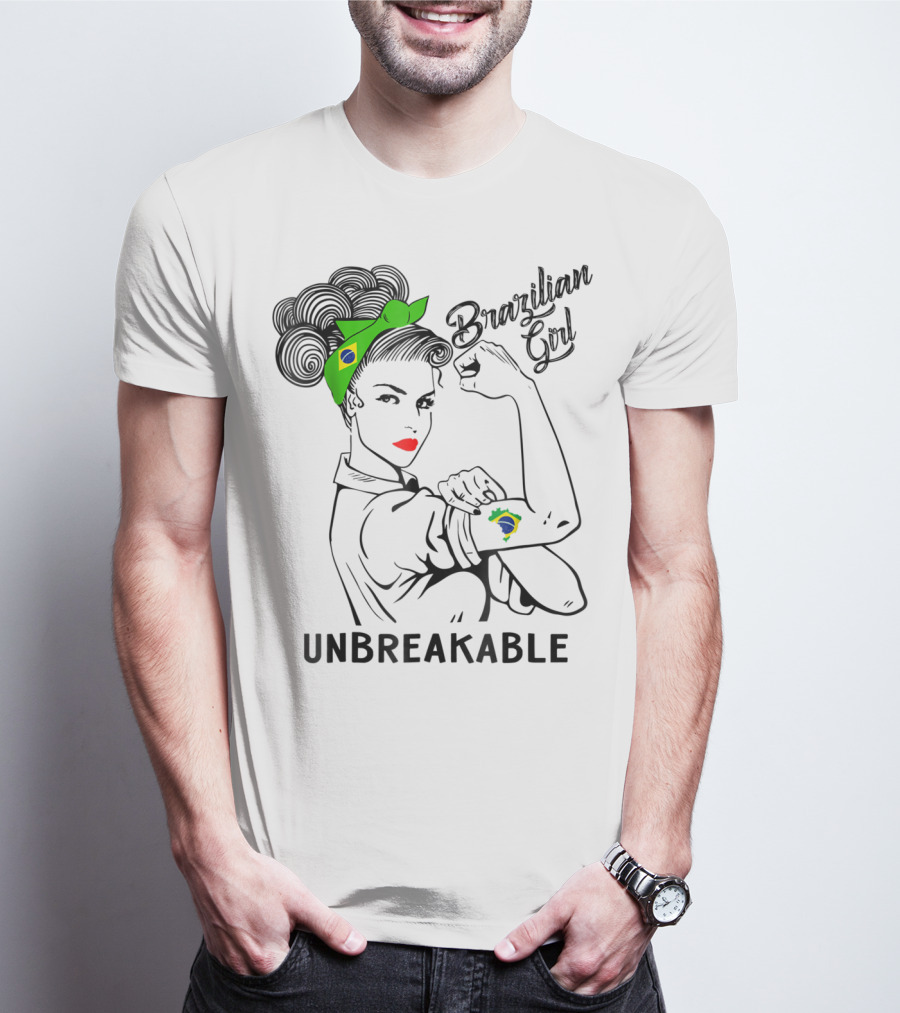 Brazilian Girl Unbreakable With Brazil Flag Bandana And Tattoo T-Shirt