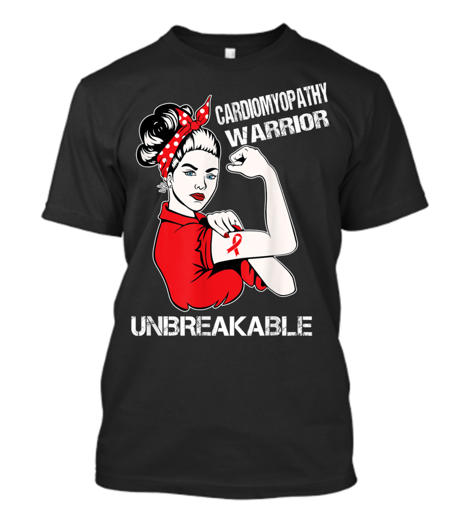 Cardiomyopathy Warrior Unbreakable Rosie Riveter Red T-Shirt