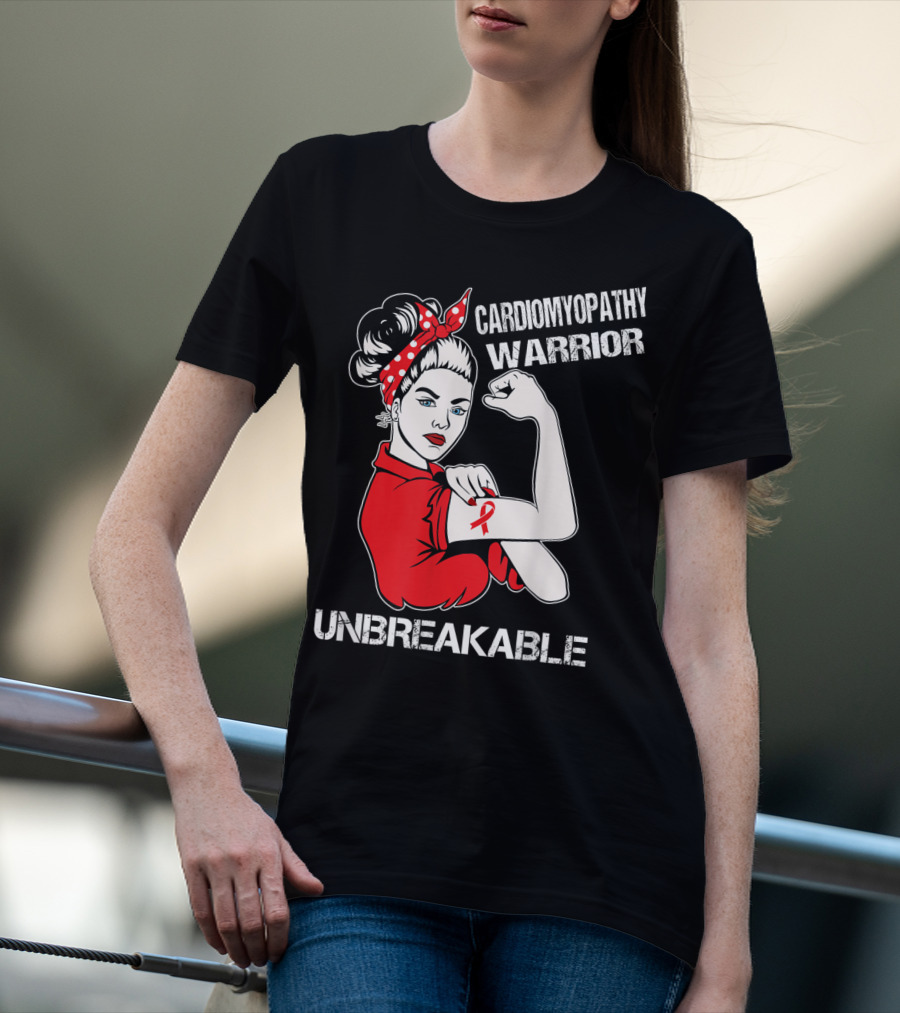 Cardiomyopathy Warrior Unbreakable Rosie Riveter Red T-Shirt