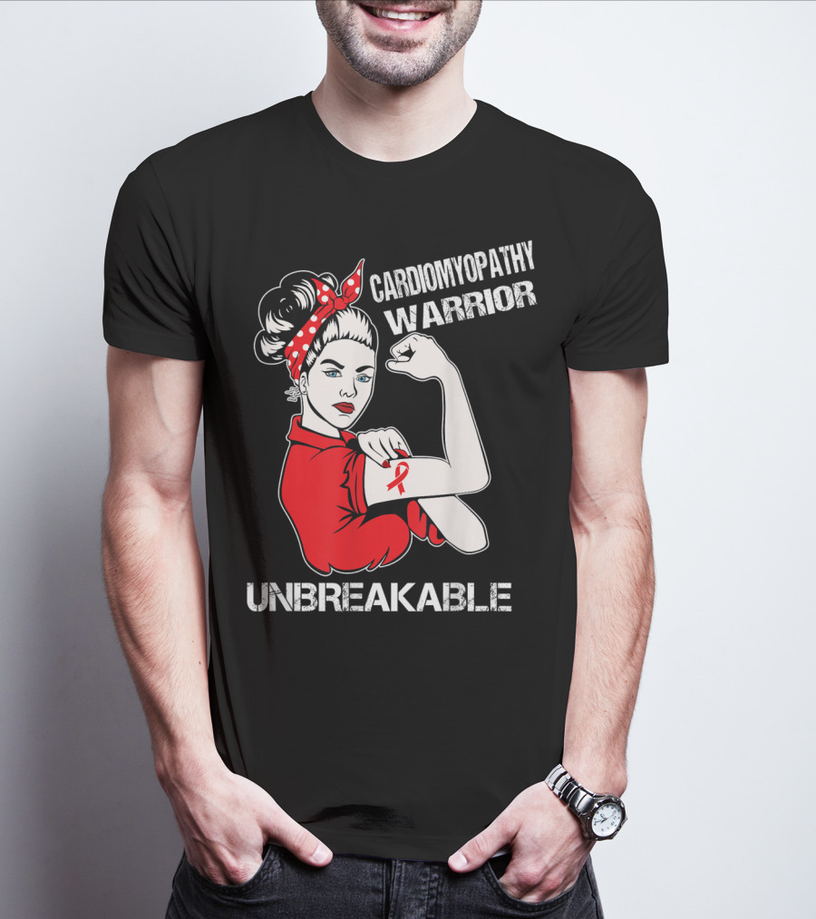 Cardiomyopathy Warrior Unbreakable Rosie Riveter Red T-Shirt