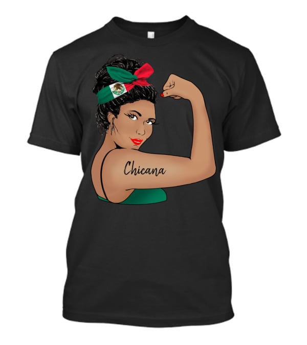 Chicana Girl Flexing With Mexican Flag Hair Wrap Unbreakable Strong T-Shirt