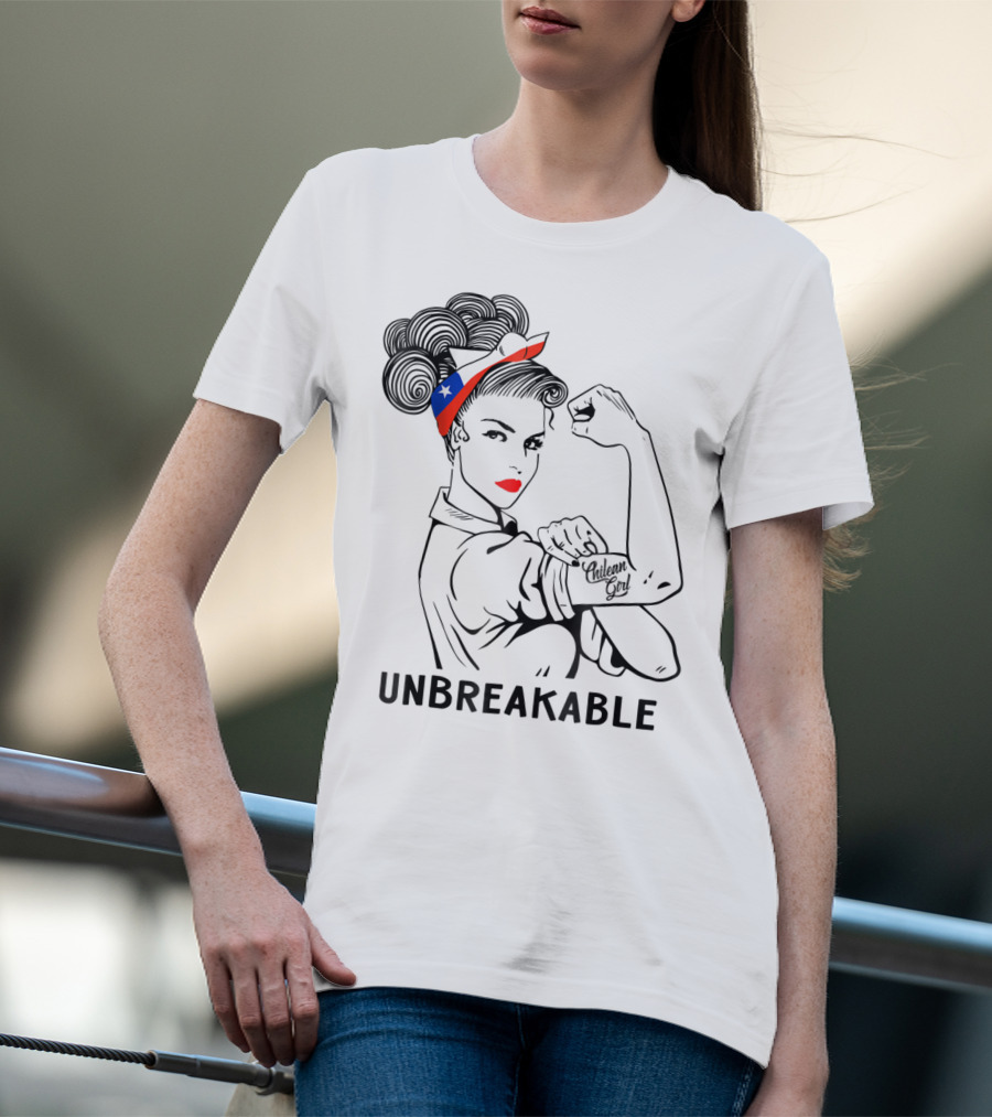 Chilean Girl Unbreakable Rosie Riveter Heritage With Chile Flag Bandana T-Shirt