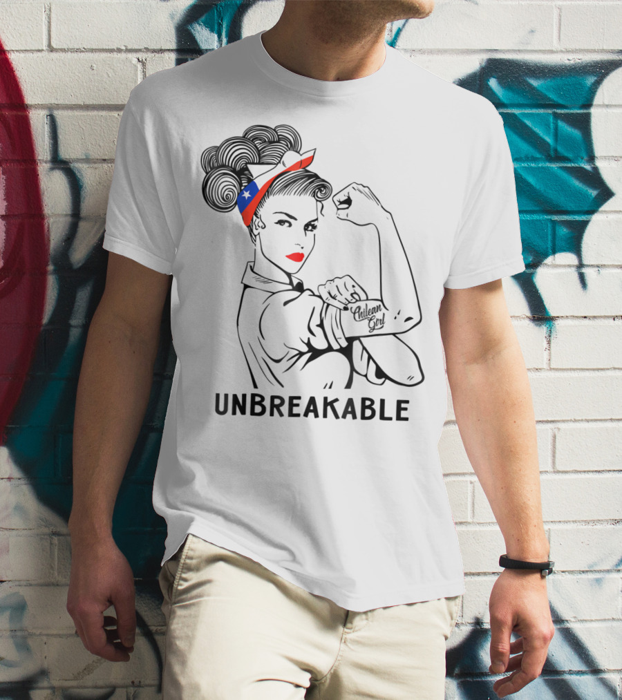 Chilean Girl Unbreakable Rosie Riveter Heritage With Chile Flag Bandana T-Shirt