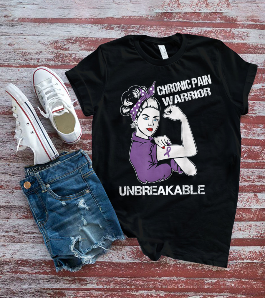 Chronic Pain Warrior Unbreakable Rosie Riveter Purple T-Shirt