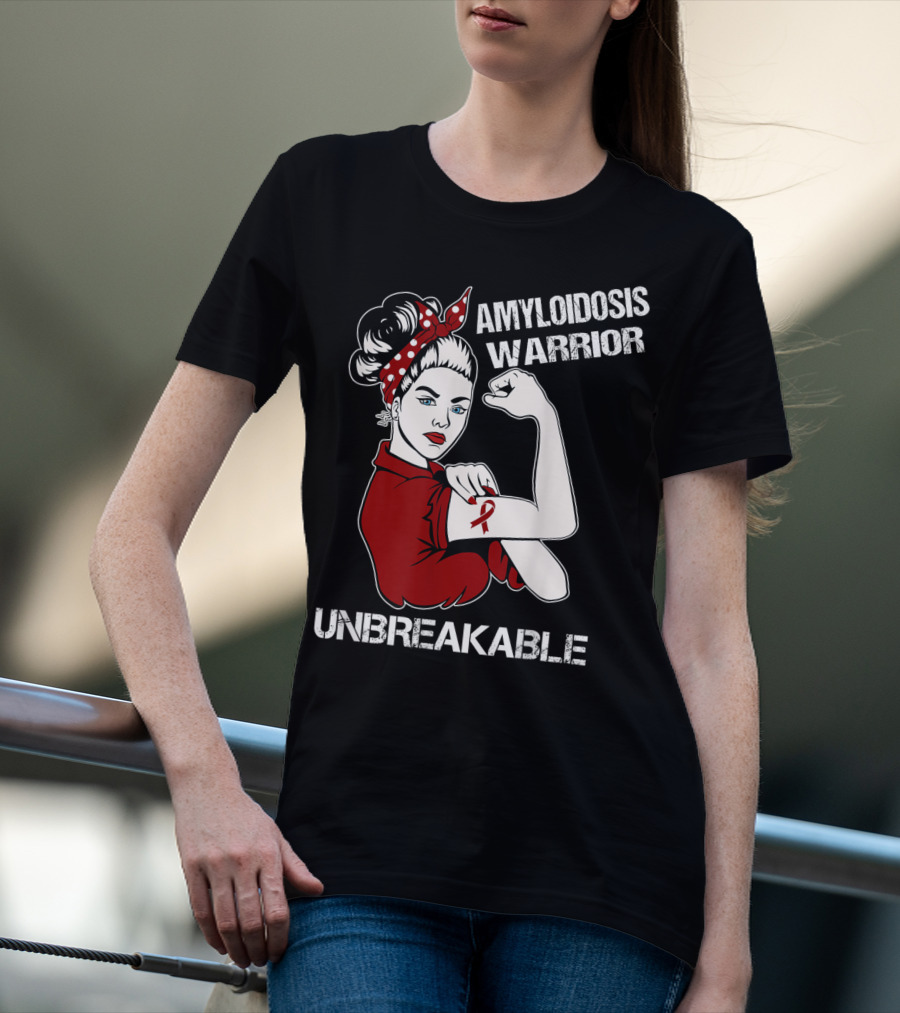 Amyloidosis Warrior Unbreakable Strong Woman Red T-Shirt