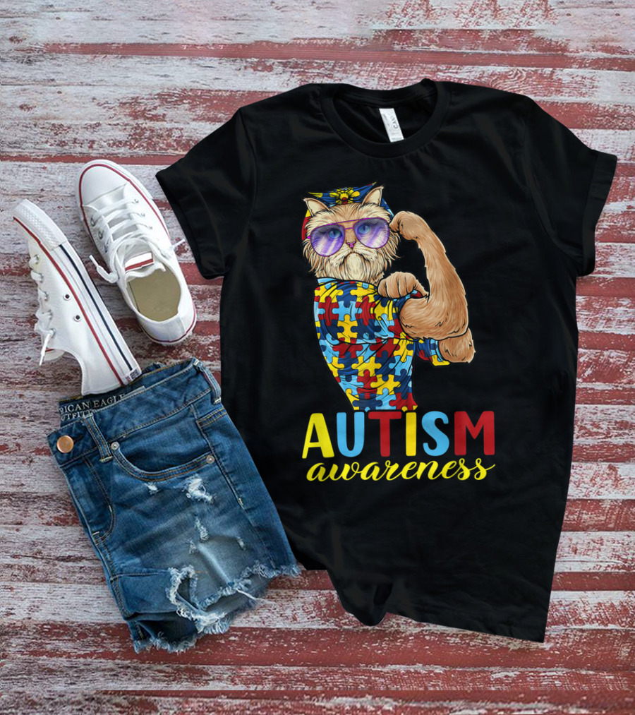 Autism Awareness Unbreakable Cat With Puzzle T-Shirt