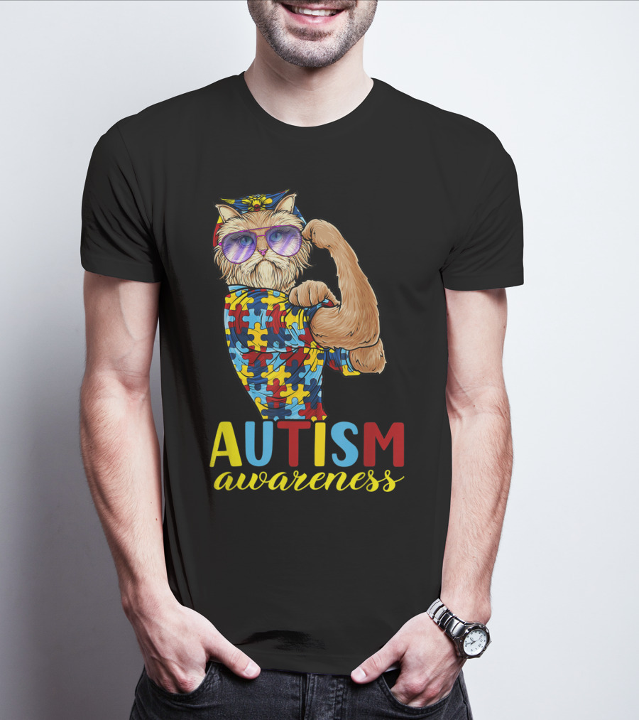 Autism Awareness Unbreakable Cat With Puzzle T-Shirt