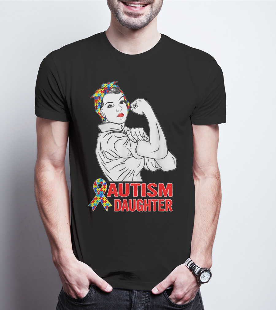 Autism Daughter Unbreakable Rosie The Riveter Autism Awareness Puzzle T-Shirt
