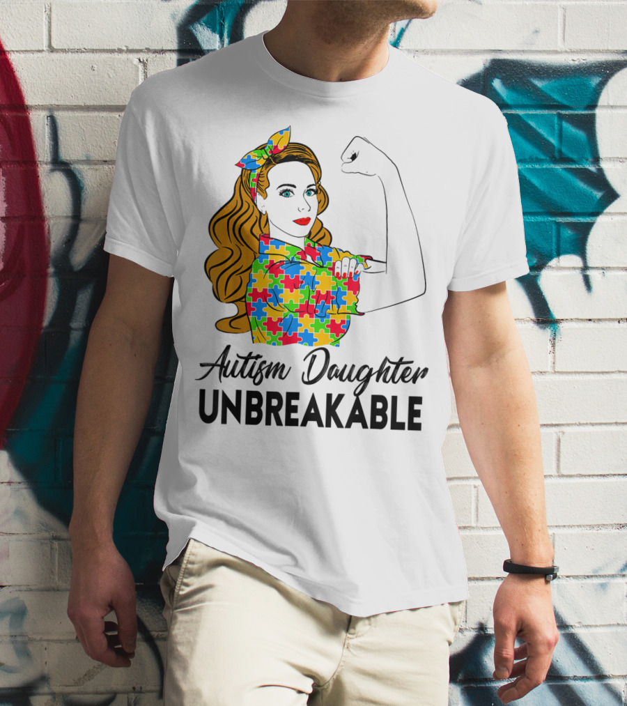 Autism Daughter Unbreakable Puzzle Piece Pattern Autism Awareness T-Shirt