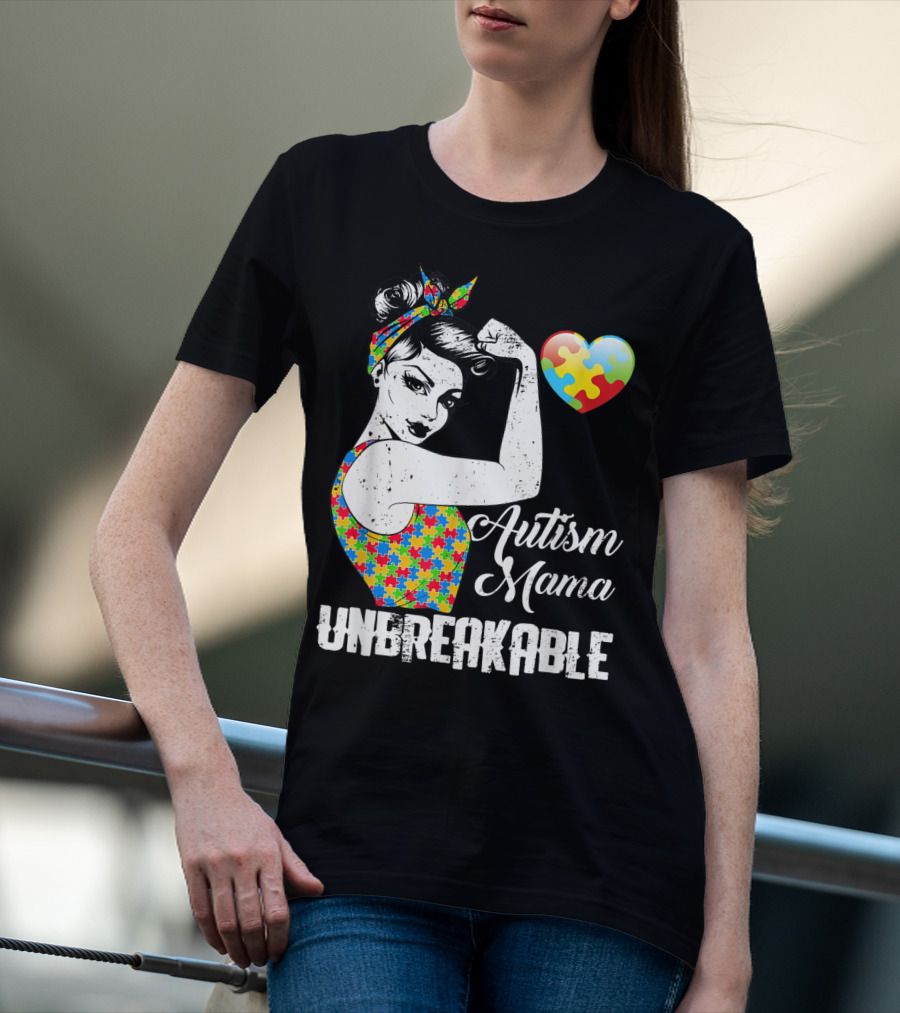 Autism Mama Unbreakable Love Puzzle Heart Awareness T-Shirt