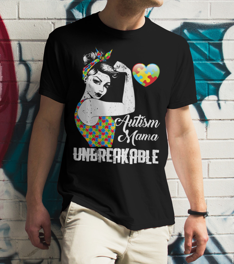 Autism Mama Unbreakable Love Puzzle Heart Awareness T-Shirt