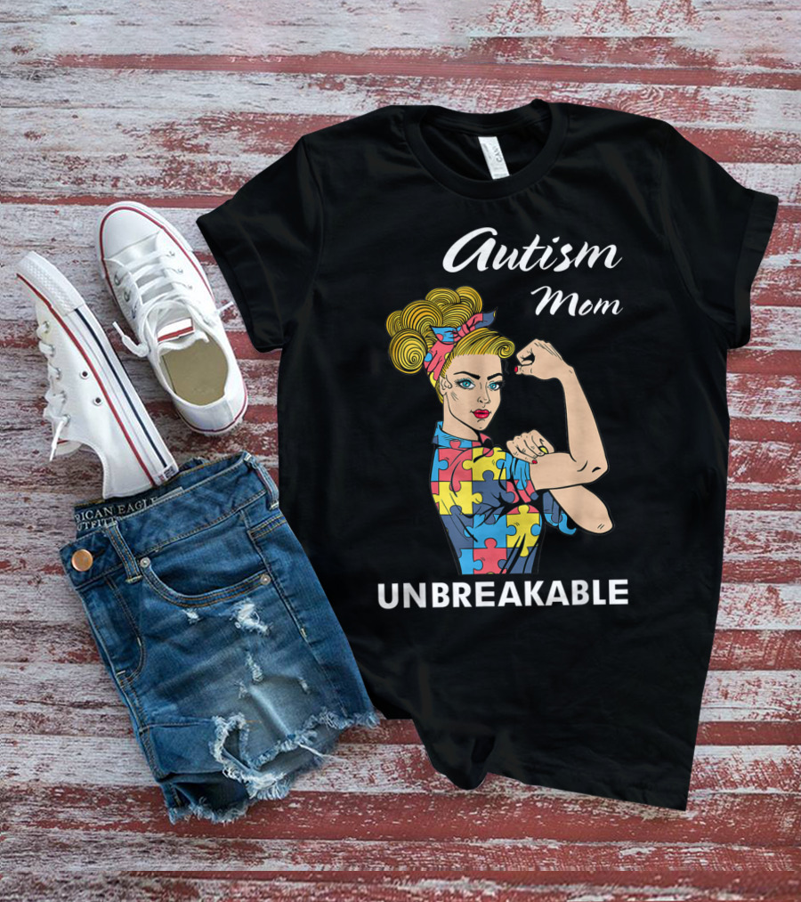 Autism Mom Unbreakable Puzzle Piece Strong Women Empowerment T-Shirt